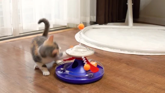 Artigos para animais de estimação Funnuy Cat Toy Dispenser de comida para gatos com mesa giratória móvel com trilho circular